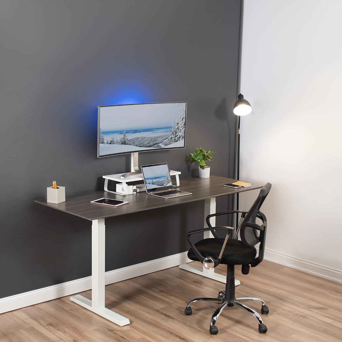 VIVO 24 inch Monitor Stand, Wood & Steel Desktop Riser, Screen, Keyboard, Laptop, Small TV Ergonomic Desk and Tabletop Organizer, White, STAND-V000D-W