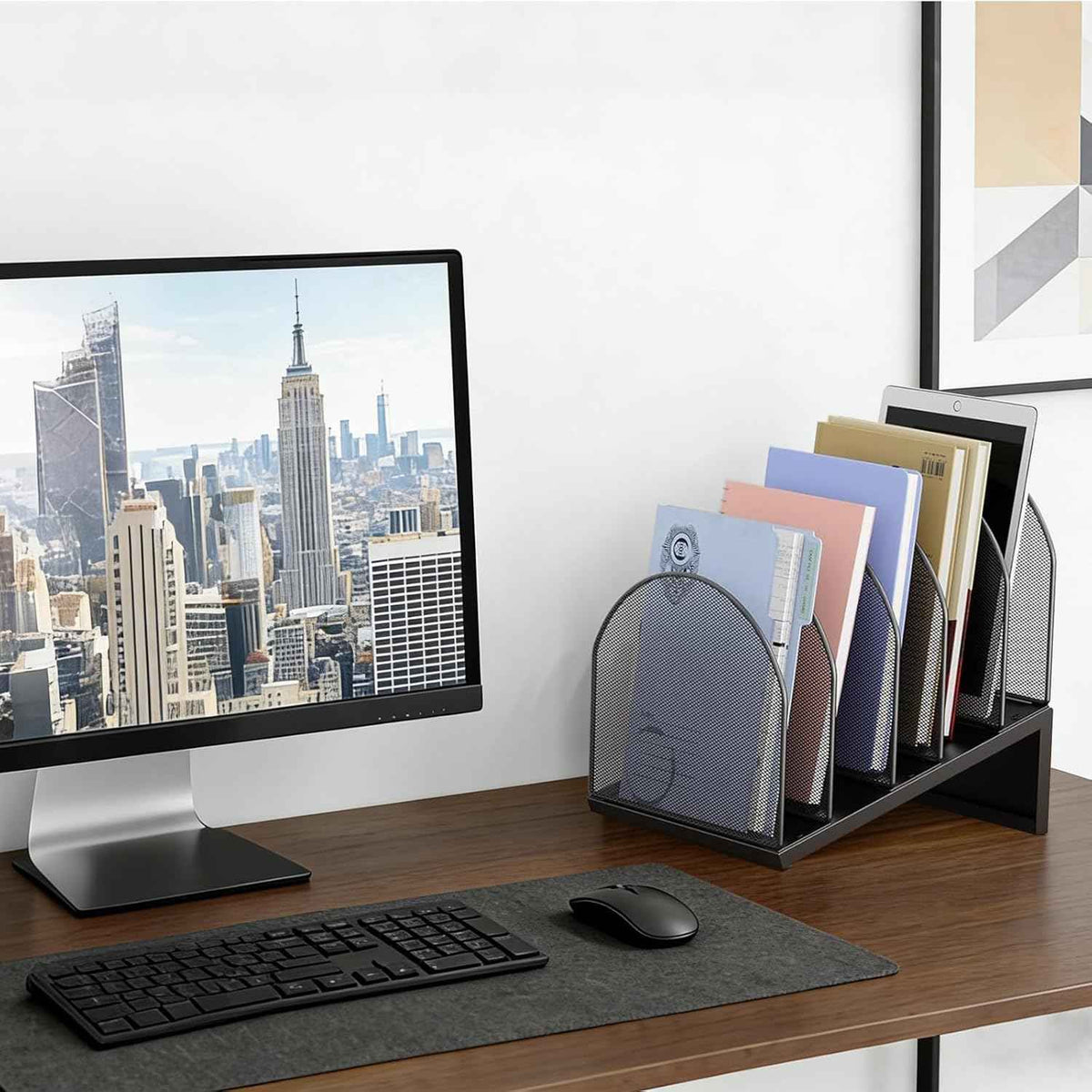 gianotter Desktop File Organizer with 5 Compartments | Desk Organizer Paper Organizer for Desk Workspace Organizers for Office Supplies (Black, Inclined Style)