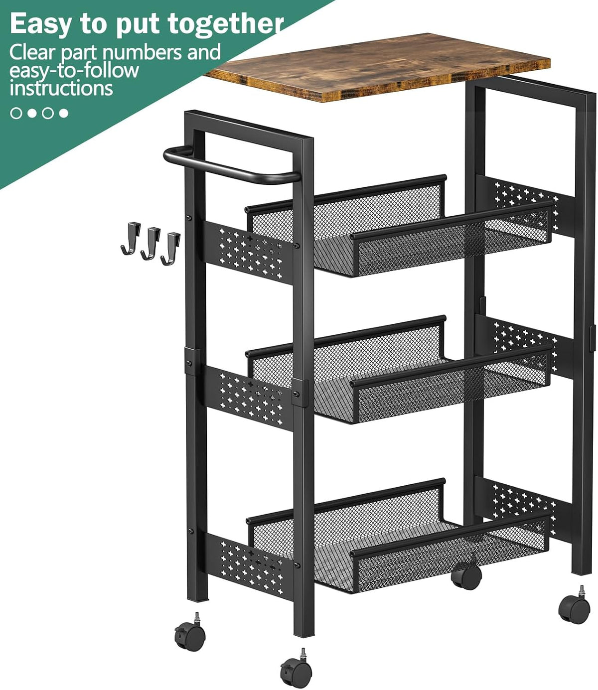 Vivihomety 4-Tier Laundry Utility Rolling Cart with Wheels - Field & Nook