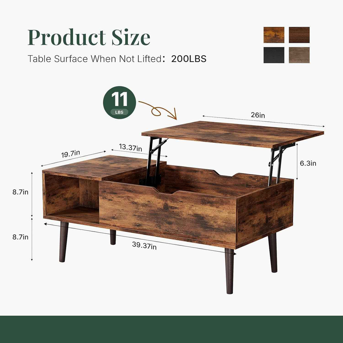 Coffee Table with Hidden Storage, Rustic Brown