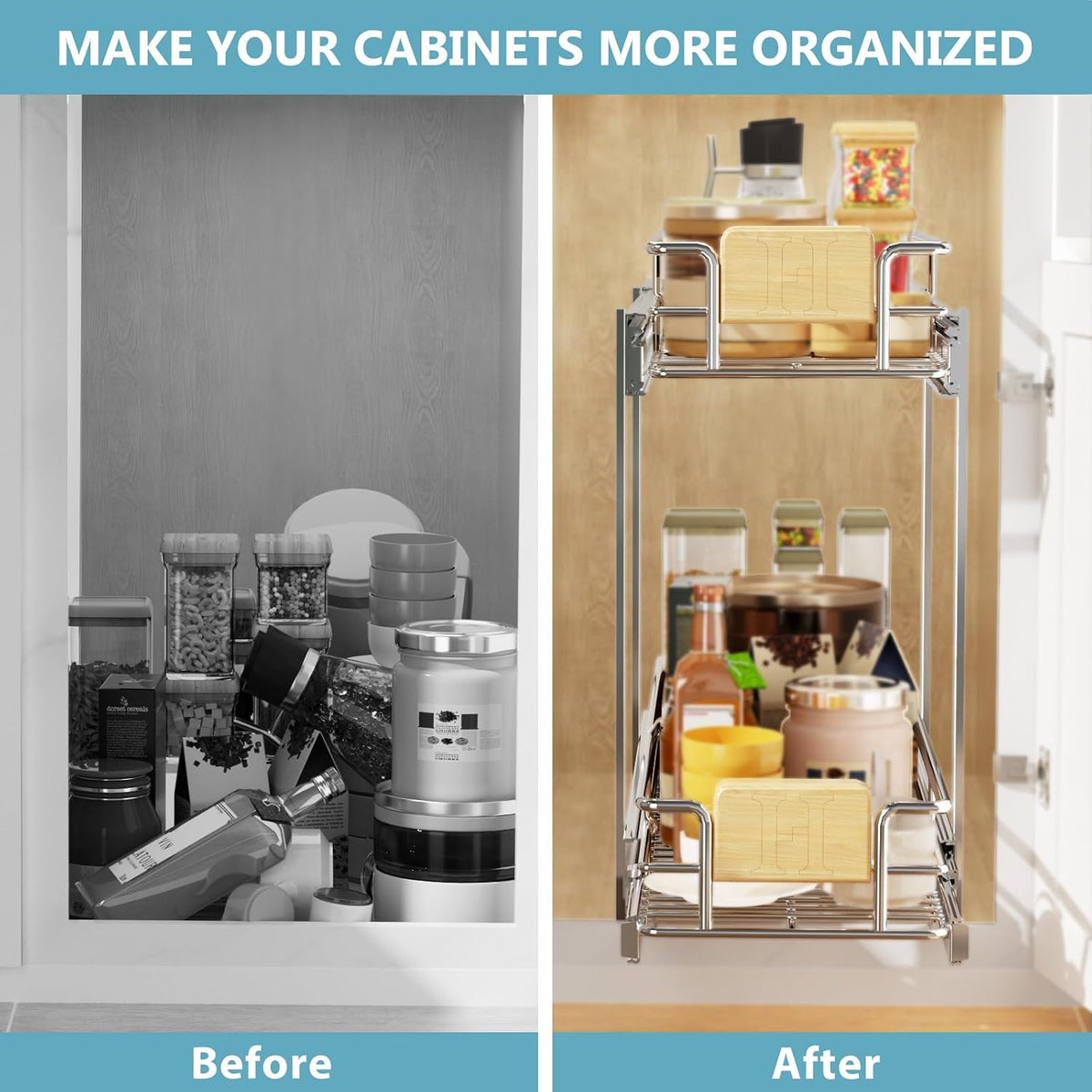 LOVMOR 2-Tier Pull-Out Cabinet Organizer, 7½" W x 21½" D