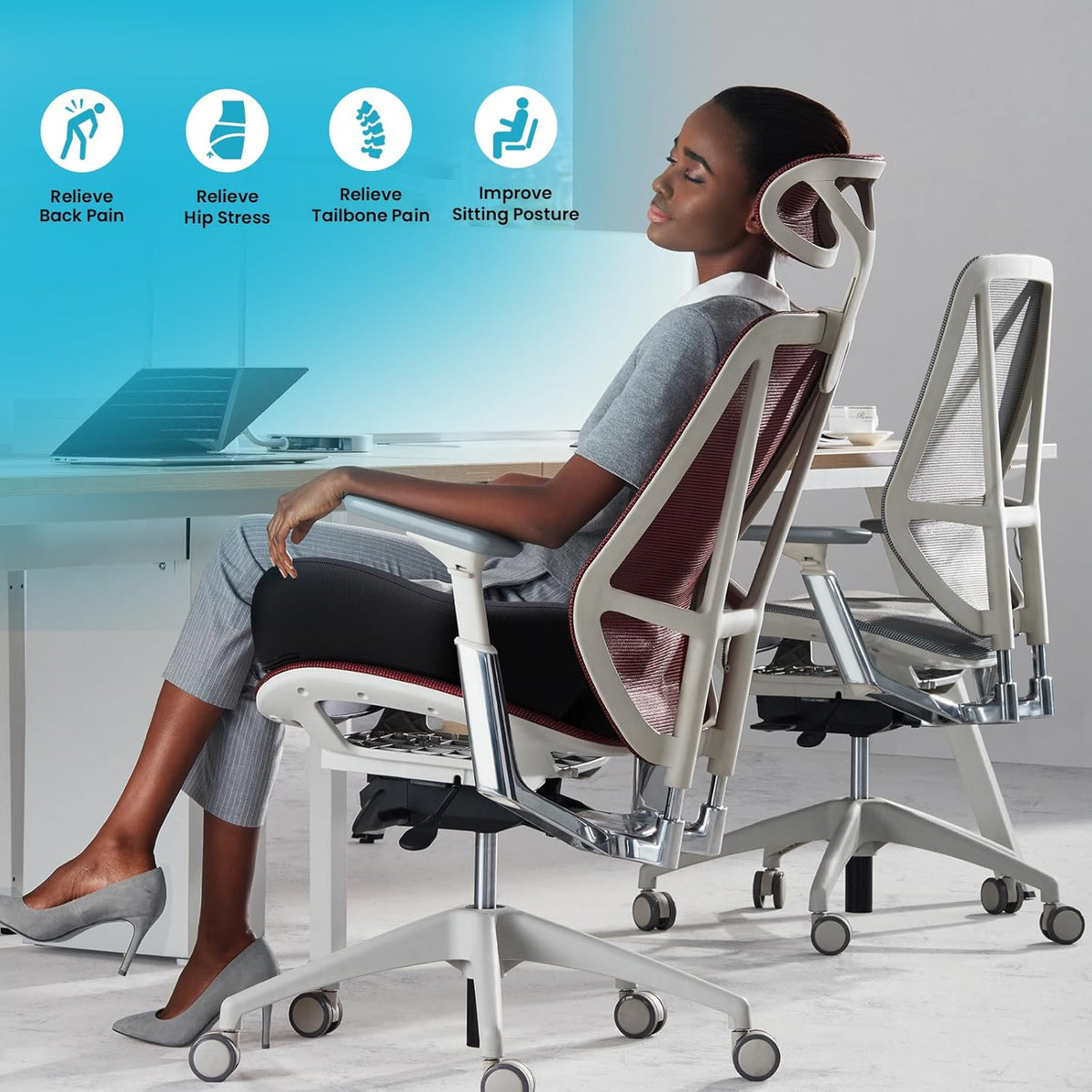 Ergonomic Memory Foam Chair Cushion with Tailbone Support - Field & Nook