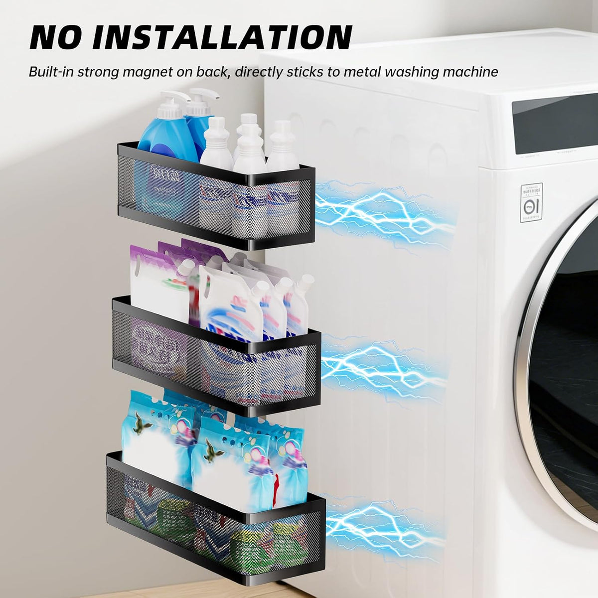 3-Piece Magnetic Laundry Storage Shelf Set - Field & Nook