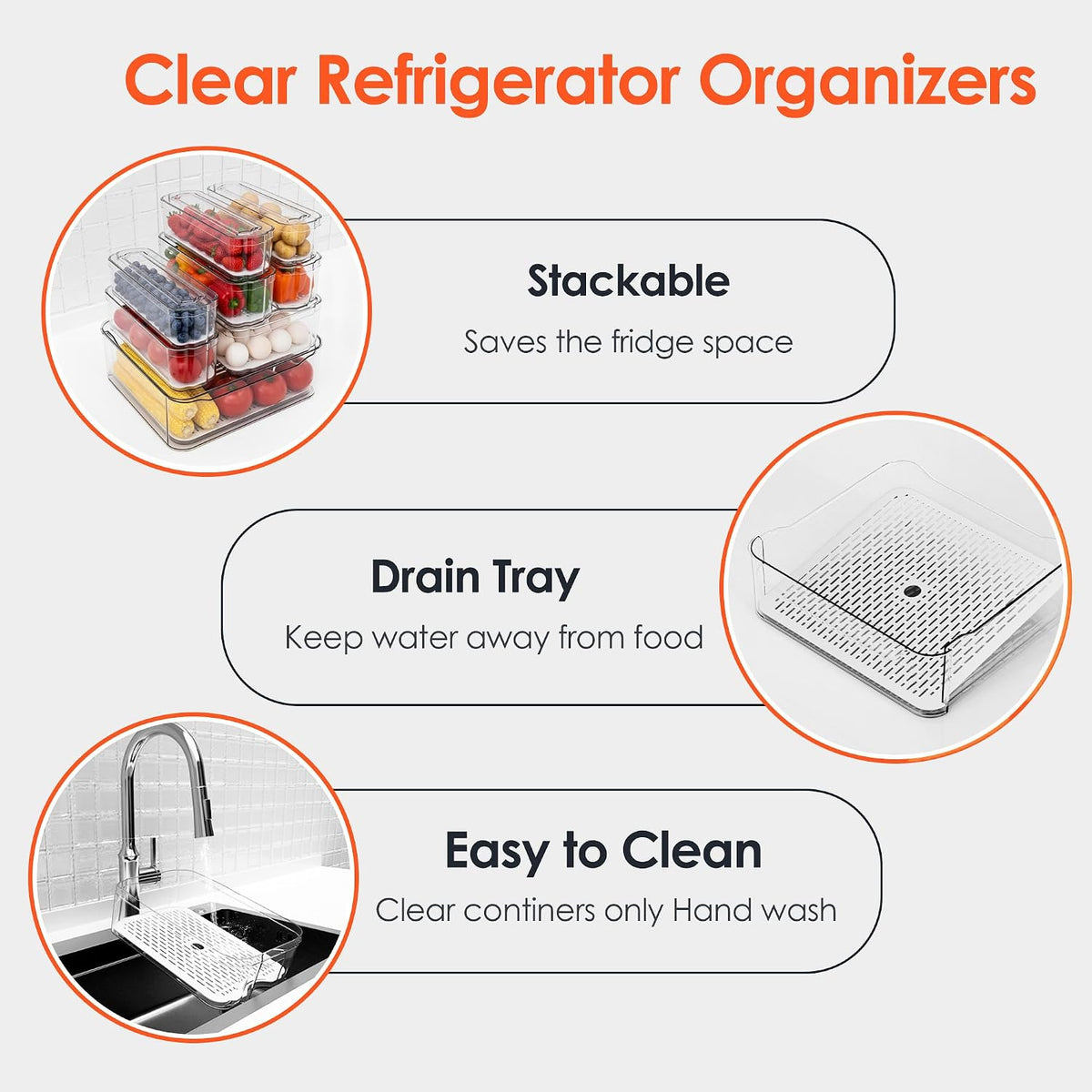 SMRCAD Fridge Organizers and Storage, 8 Pack Clear Freezer Organizer Bins with Lids for Kitchen, Pantry, Refrigerator, Food, Fruit, Vegetable Storage (8 Bins (Include Pull Out Drawer)) - Field & Nook