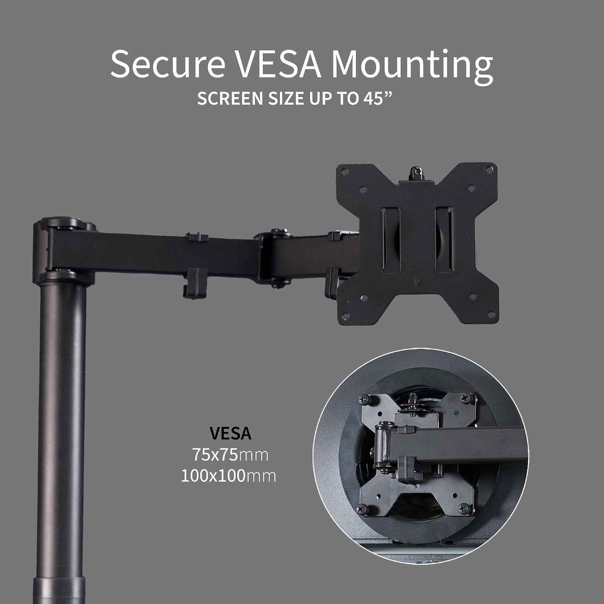 VIVO Single Large Monitor Arm Desk Mount, Holds Screens up to 45 inch Ultrawide, Fully Adjustable Stand with C-Clamp and Grommet Base, VESA 75x75mm or 100x100mm, Black, STAND-V149