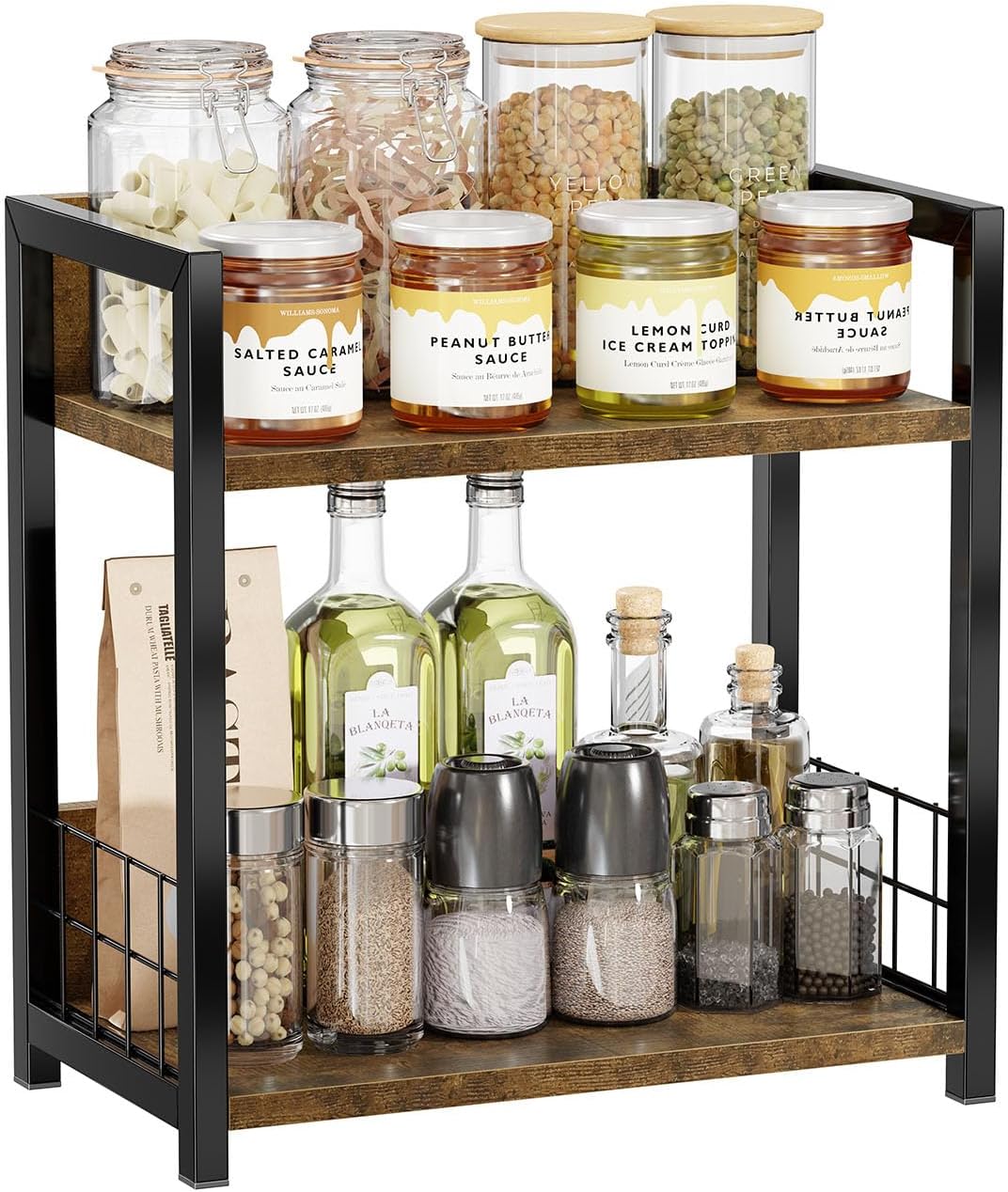 Countertop Shelf Organizer – 2-Tier Kitchen Spice Rack – Brown - Field & Nook