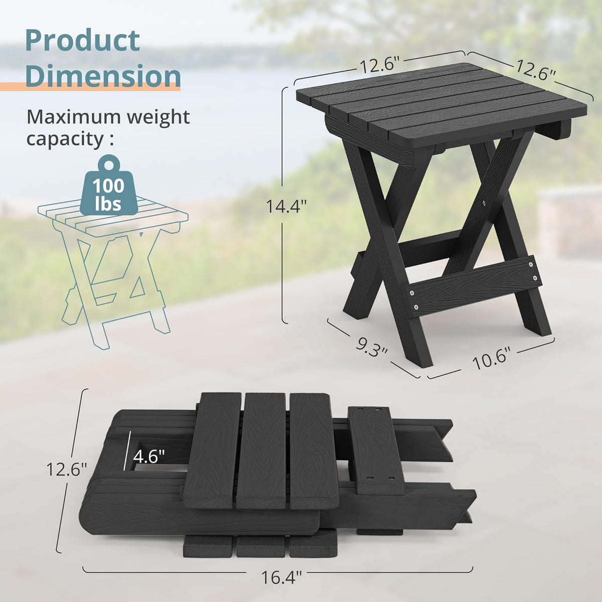 14-Inch Folding Outdoor Side Table – Black - Field & Nook