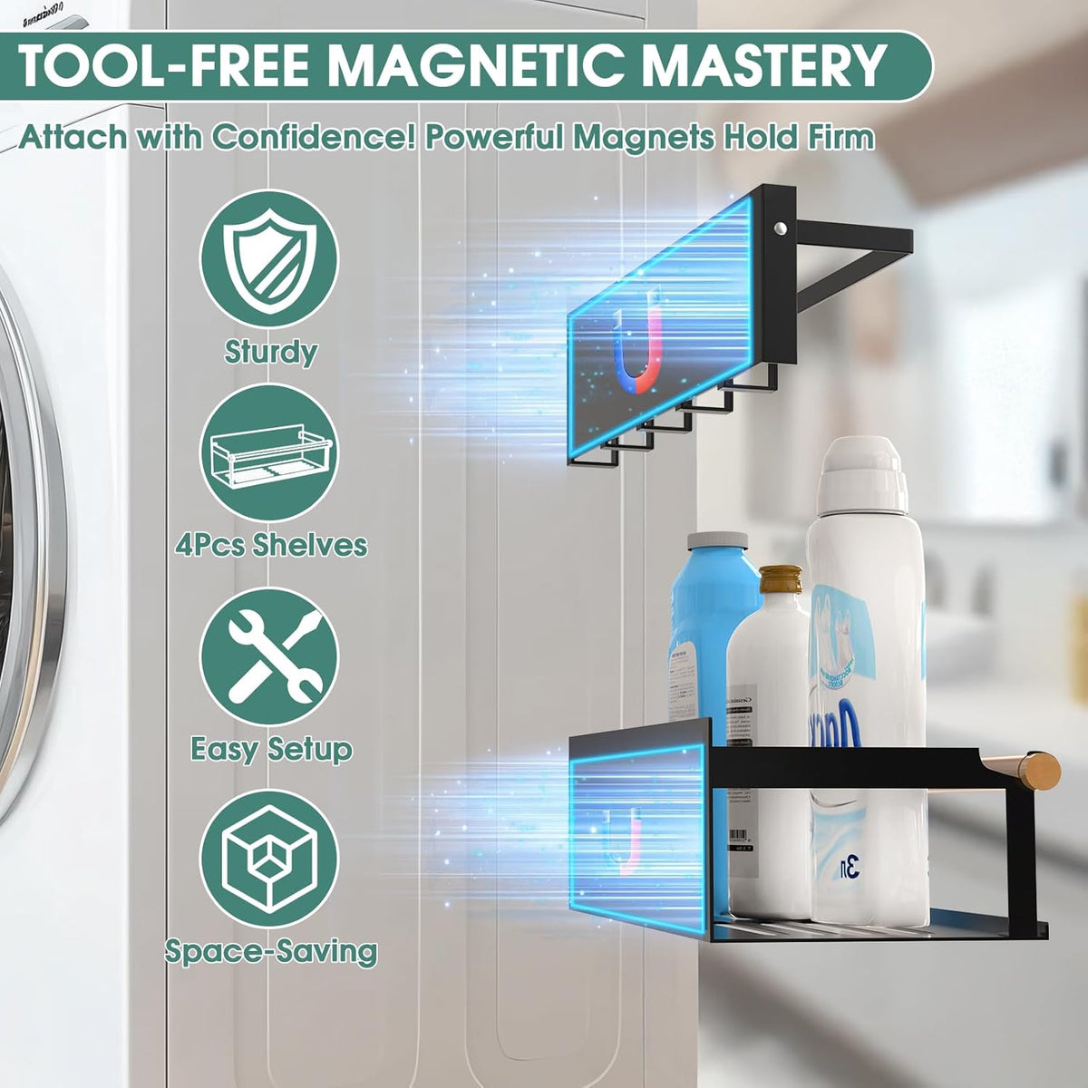 4-Pack Magnetic Shelves for Washing Machine Magnetic Shelf for Fridge Powerful - Field & Nook