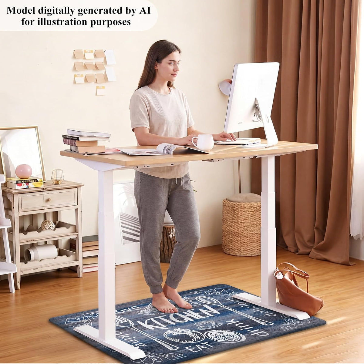 HEBE Anti Fatigue Kitchen Rugs Set of 2, Cushioned Kitchen Mats for Floor | Non Slip Farmhouse Kitchen Rug and Runner Set, Waterproof Comfort Kitchen Floor Mat Carpet for Sink, Standing Desk, Laundry