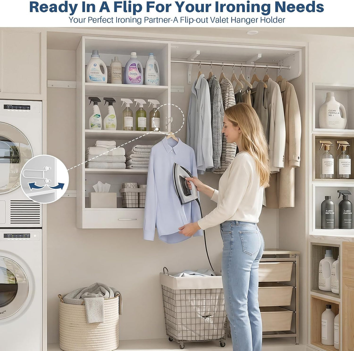 60-Inch Wall-Mounted Laundry Shelf & Hanging Rack - Field & Nook