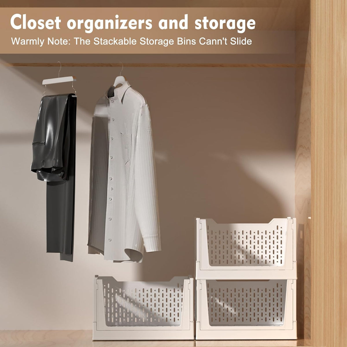 Stackable Plastic Storage Basket, 3 Pack Foldable Closet Organizers and Storage Bins with Wheels, Collapsible Drawer Shelf Storage Box Container for Office Bedroom Closet Wardrobe Kitchen Bathroom - Field & Nook