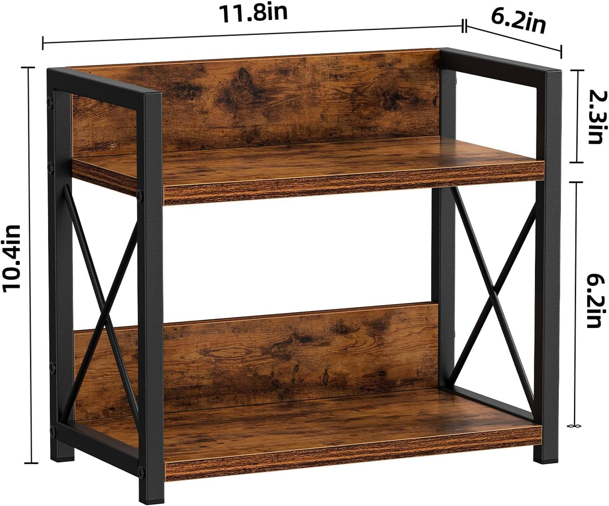 Giikin Countertop Shelf Organizer, 2 Tier Kitchen Spice Rack for Countertop, Wood Coffee Counter Shelf Organizer for Home (Brown, S) - Field & Nook