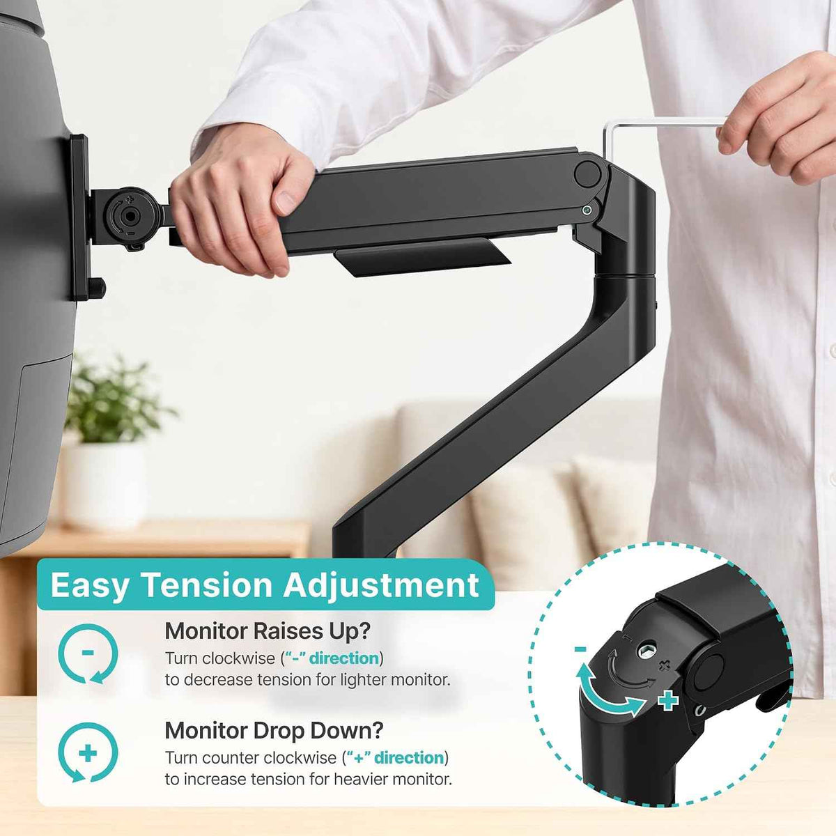 Pegzone Heavy Duty Single Monitor Arm, Gas Spring Monitor Mount for 17-49 Inch Ultrawide Screens with USB, Computer Monitor Stand for Desk with C-Clamp/Grommet Base up to 44 lbs, VESA 75/100mm, Black