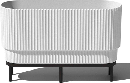 Veradek Demi Series Raised Long Planter for Indoor/Outdoor Use | Made from Plastic & Stone w/Wooden Stand | Modern Patio Décor for Flowers/Shrubs
