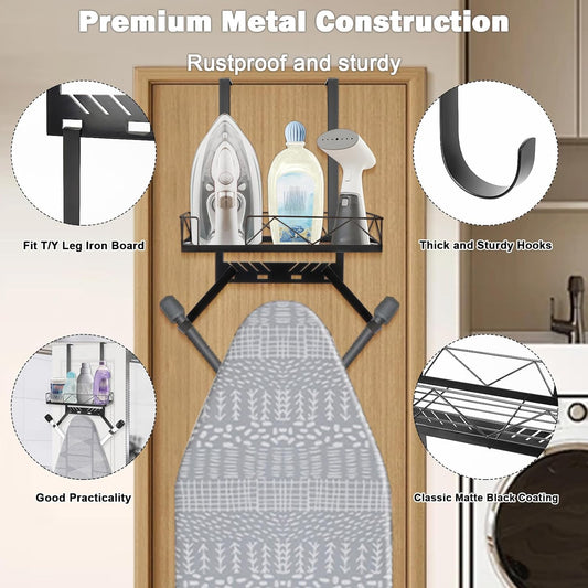 Metal Ironing Board Storage Shelf with Adjustable Hooks - Field & Nook