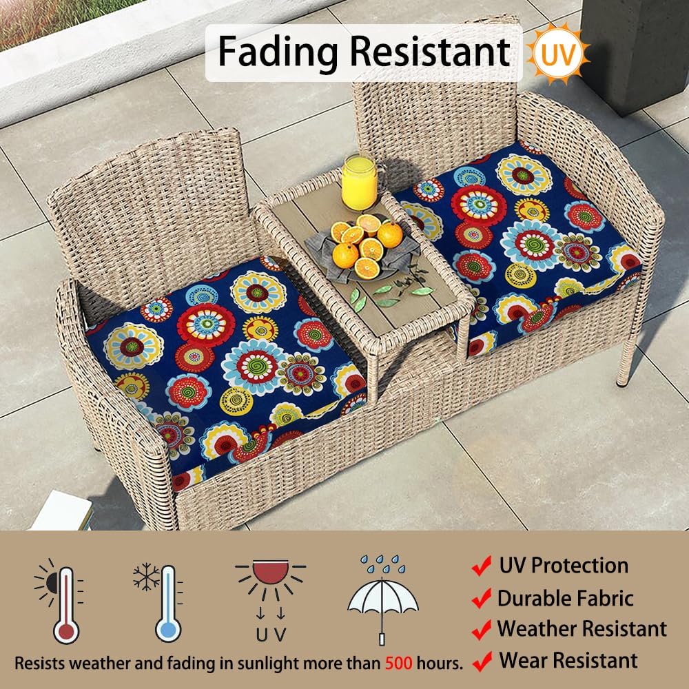 Magpie Fabrics Indoor Outdoor Cushion Cover Replacement 2 Pack, NO Insert! Water Repellent Slipcover with Ties Decor for Patio Garden Chair Sofa Bench Wicker(Floral Navy, 20x18x4 Inch)