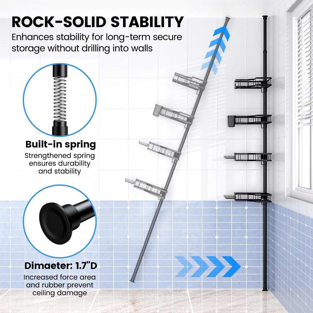 Adjustable Tension-Pole Shower Caddy – 4-Tier Rustproof Organizer
