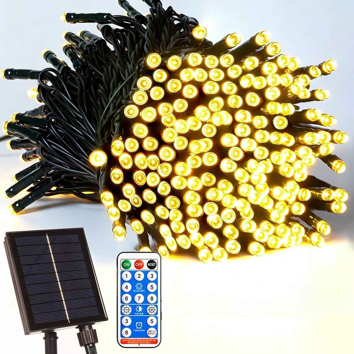 Solar String Lights Outdoor Waterproof with USB Charging & Remote & Memory, Extra Long 100FT 300 LED Solar Christmas Lights Waterproof for Xmas Porch Tree Garden Patio Wedding(Warm White)