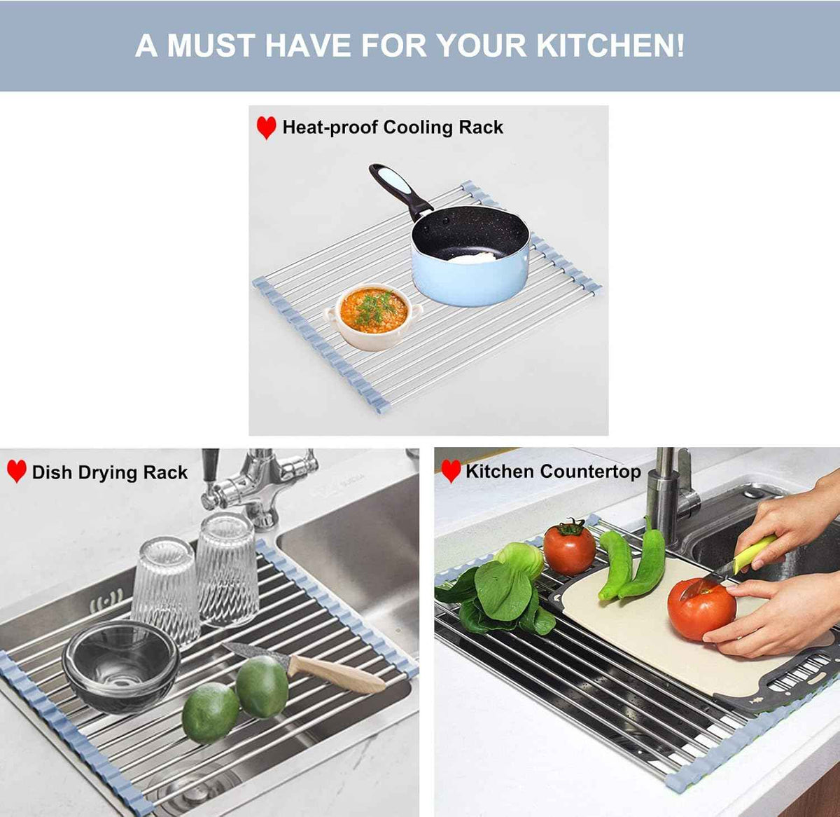 Stainless Steel Over-the-Sink Dish Drying Rack, 17.5''x11.8''