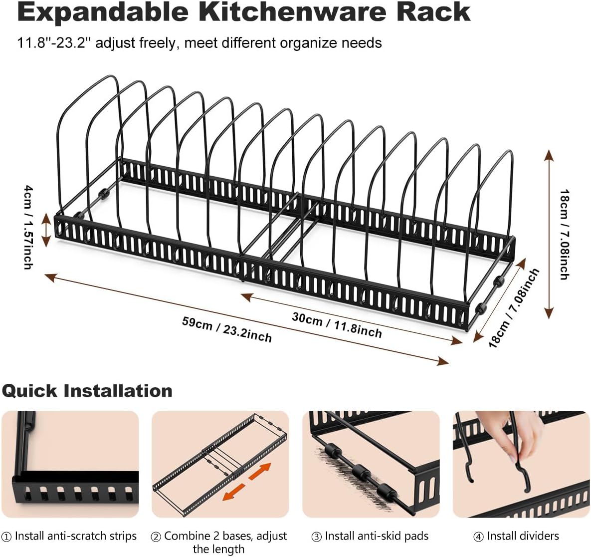 Housolution Expandable Baking Tray Organizer, 14 Dividers, Black