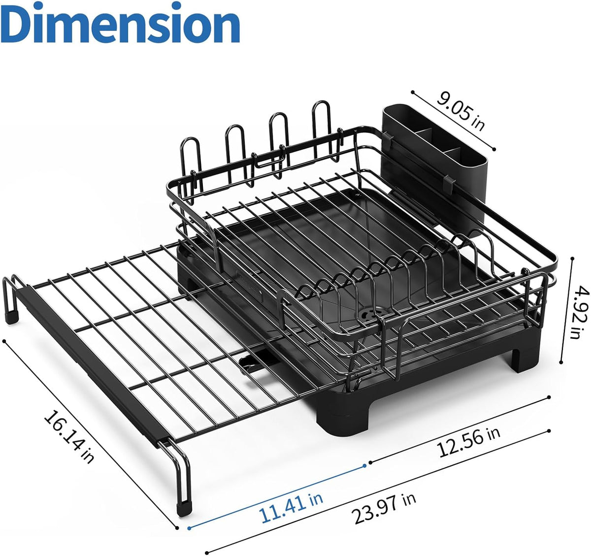 TOOLF Expandable Over-the-Sink Dish Drying Rack, 12.56"-23.97"L