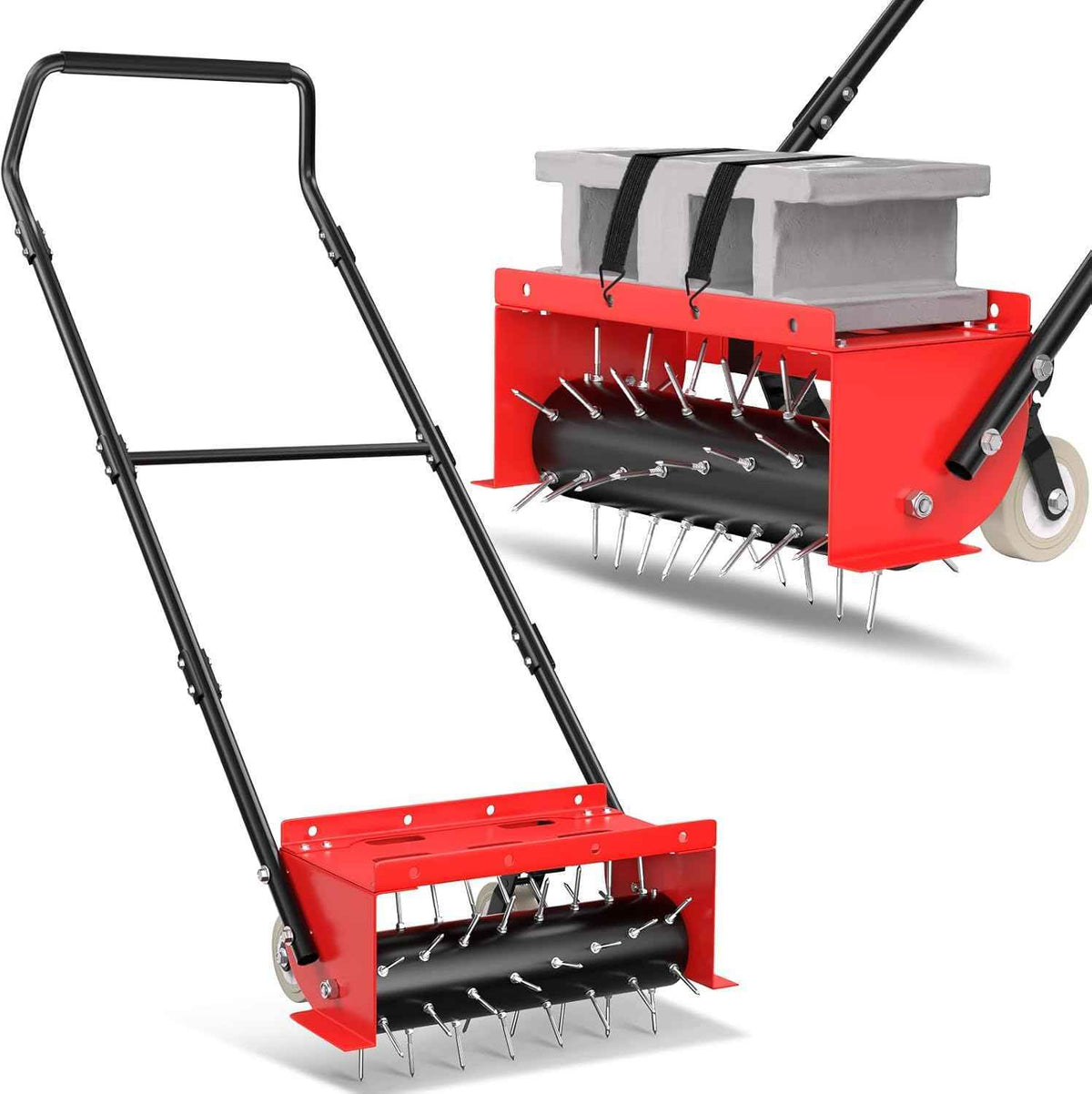 VASALAID Manual Push Spike Rolling Lawn Aerator, Pre-Attached Spike Grass Rolling Aerators Tool with Wheels for Lawns, Garden, and Yard Grass