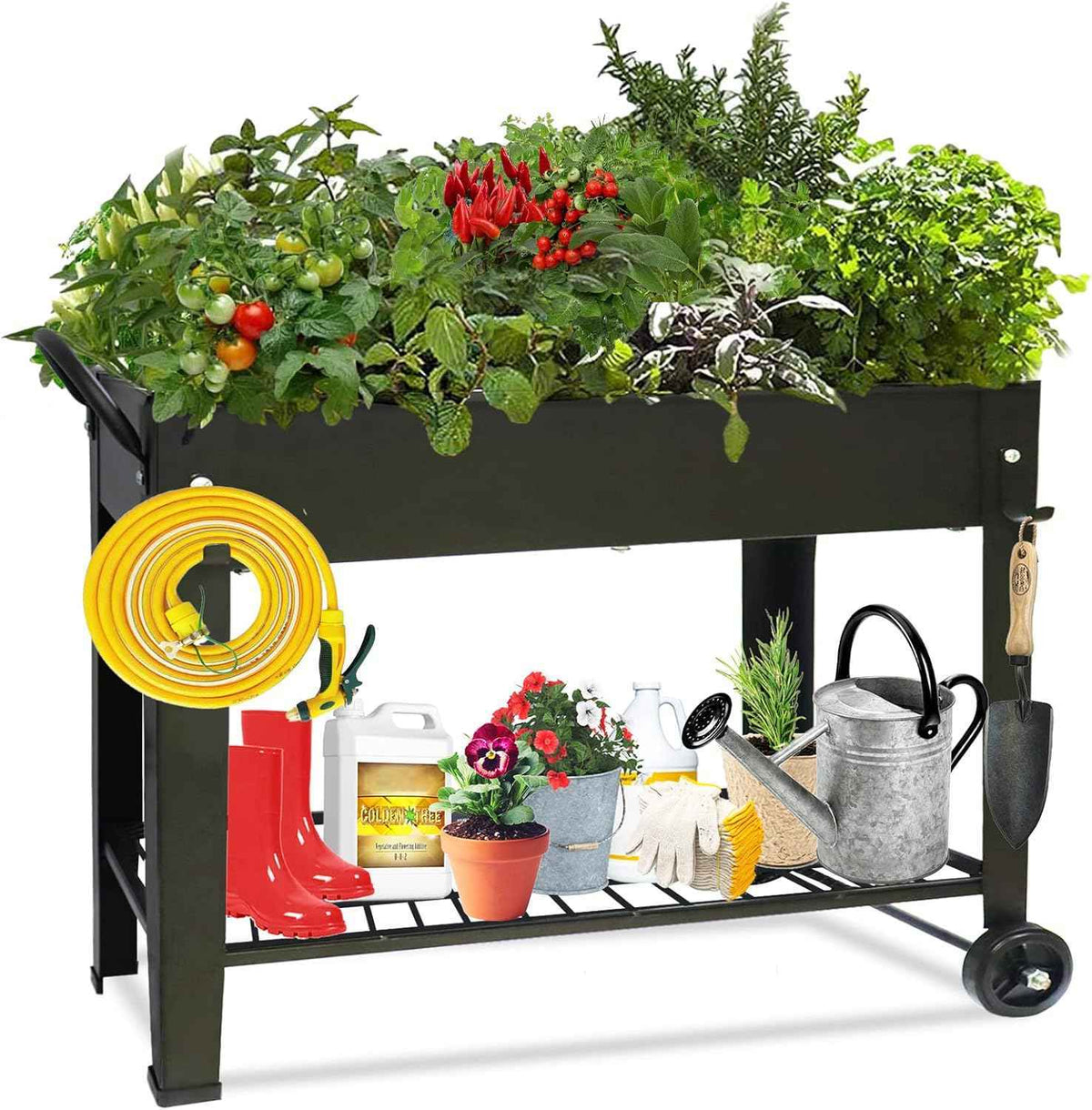 aboxoo Large Planter Raised Beds with Legs Outdoor Metal Planter Box on Wheels Elevated Garden Bed for Vegetables Flower Herb Patio (40" L x 11" W x 31.5" H)