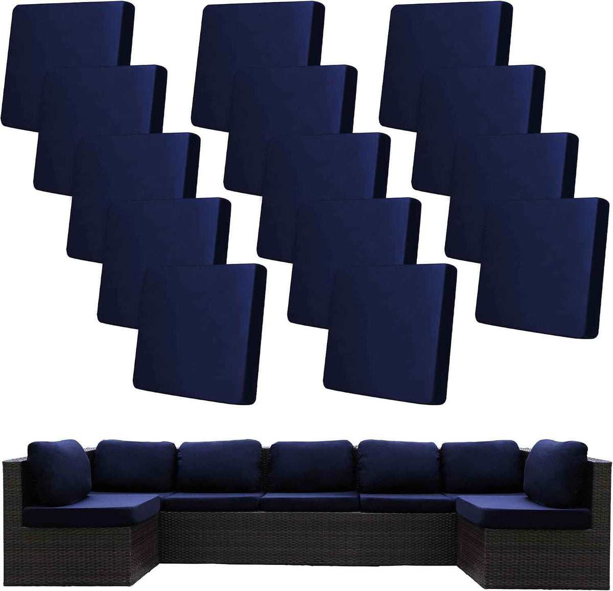 14 Piece Outdoor Cushion Covers, Patio Sofa Cushion Covers, Stretch Fit | 14 Piece Set, Outdoor, Stretch Fit, Washable, Patio Sofa Cushion Covers, Seat Pillow Covers, Furniture Protector