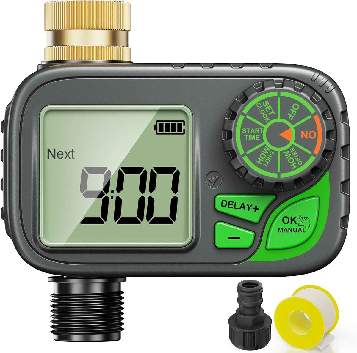 Sprinkler Timer Water Hose Timer - Programmable Digital Irrigation Outdoor Waterproof with Rain Delay, Manual & Automatic Watering System for Yard Lawn Garden Hose, Brass Inlet 1 Outlet