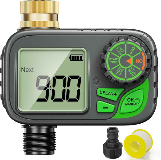 Sprinkler Timer Water Hose Timer - Programmable Digital Irrigation Outdoor Waterproof with Rain Delay, Manual & Automatic Watering System for Yard Lawn Garden Hose, Brass Inlet 1 Outlet