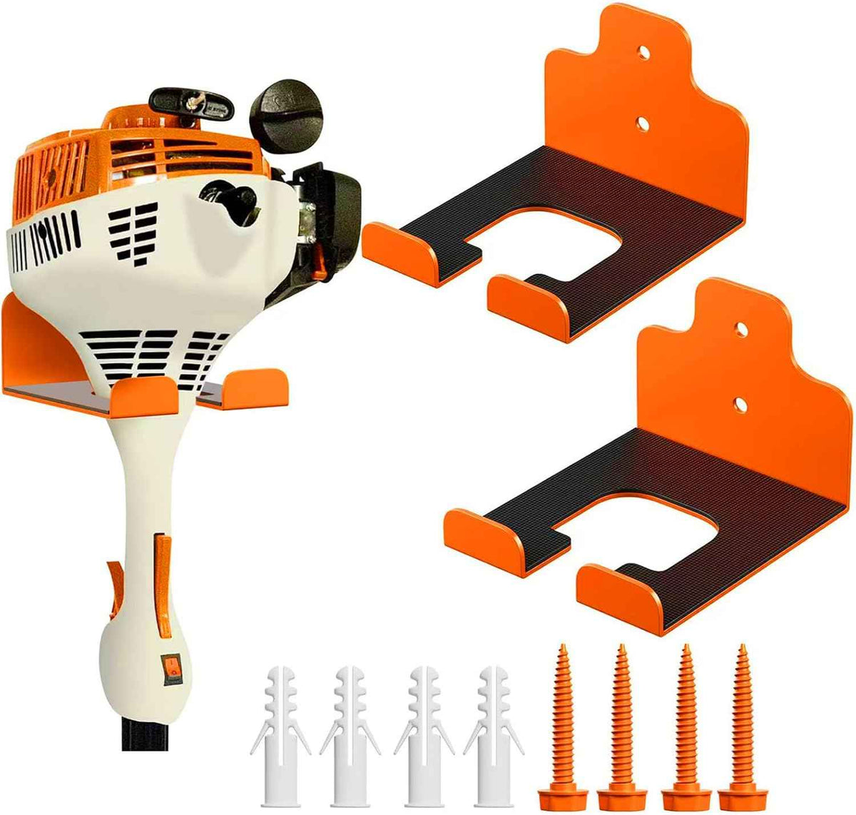 Garage Organizer Trimmer Rack, Garden Power Tool Hanger Weed Whackers Holder Wall Mounted for Grass Trimmer, Hedge Trimmer, Garage Trimmer, Garden Tools,2 Pack(Orange)