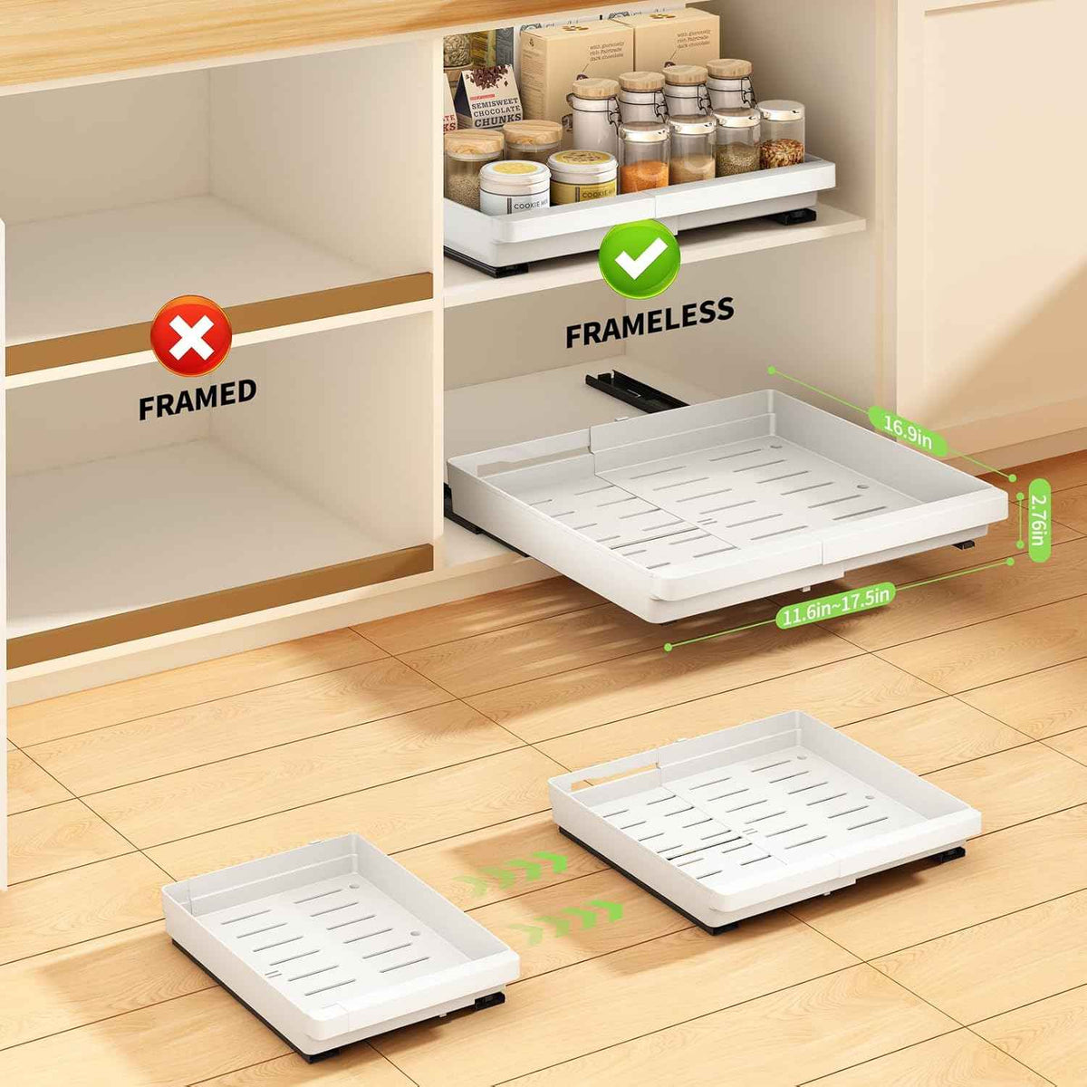 DOMNIU Pull Out Cabinet Organizers, White, 2 Pack