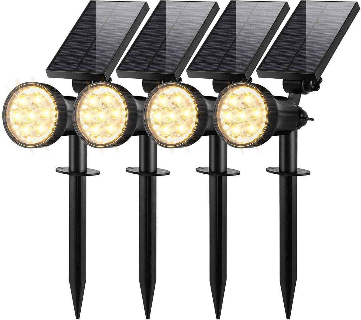 Solar Spot Lights Outdoor Waterproof, Upgraded 3-Level Ultra Bright LED Spotlights for Landscape, Solar Powered Garden Uplights for Wall, Tree, Pathway, Yard, Patio, Auto On/Off - 4 Pack (Warm White)