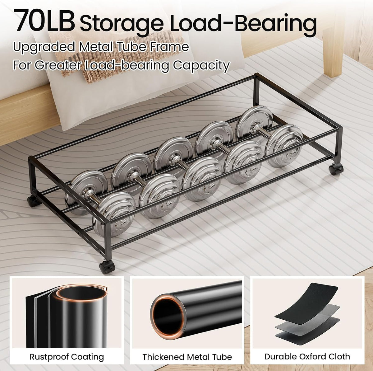 Yecaye 70L Under Bed Storage with Wheels, 2Pack Larger Capacity Under Bed Storage Containers, Underbed Shoe Storage Organizer, Rolling Under Bed Metal Drawers for Clothes, Blankets(35.5 x 17 x 6.7in) - Field & Nook