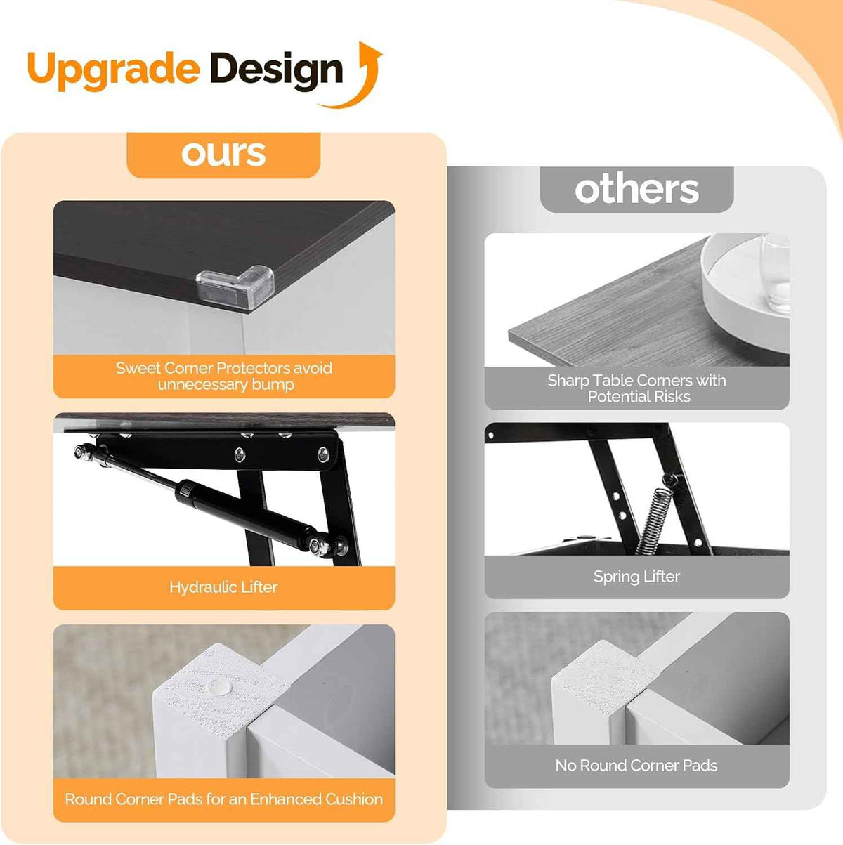 VINGLI 39" Lift Top Coffee Table, White & Dark Brown