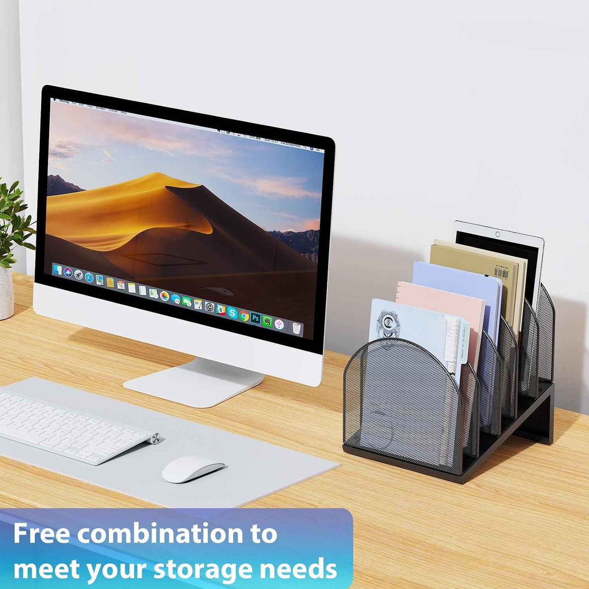 gianotter Desktop File Organizer with 5 Compartments | Desk Organizer Paper Organizer for Desk Workspace Organizers for Office Supplies (Black, Inclined Style)