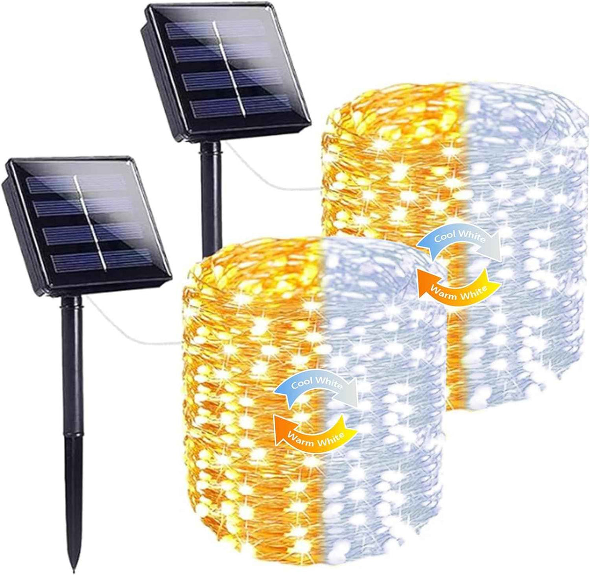 SANJICHA Warm White and Cool White Color Changing Solar String Lights, Extra-Long 2PK 144FT 400LED Solar Fairy Lights Outdoor Waterproof, Copper Wire 8 Modes for Garden Party Wedding Decorations