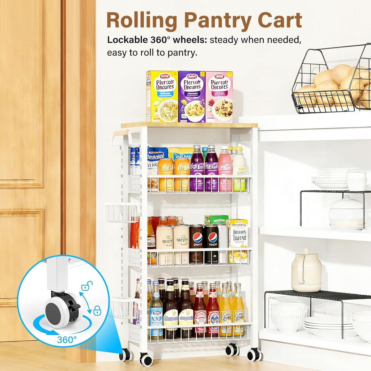 7.8 Inch Ultra-Slim 4-Tier Rolling Storage Cart with Adjustable Shelves - Field & Nook