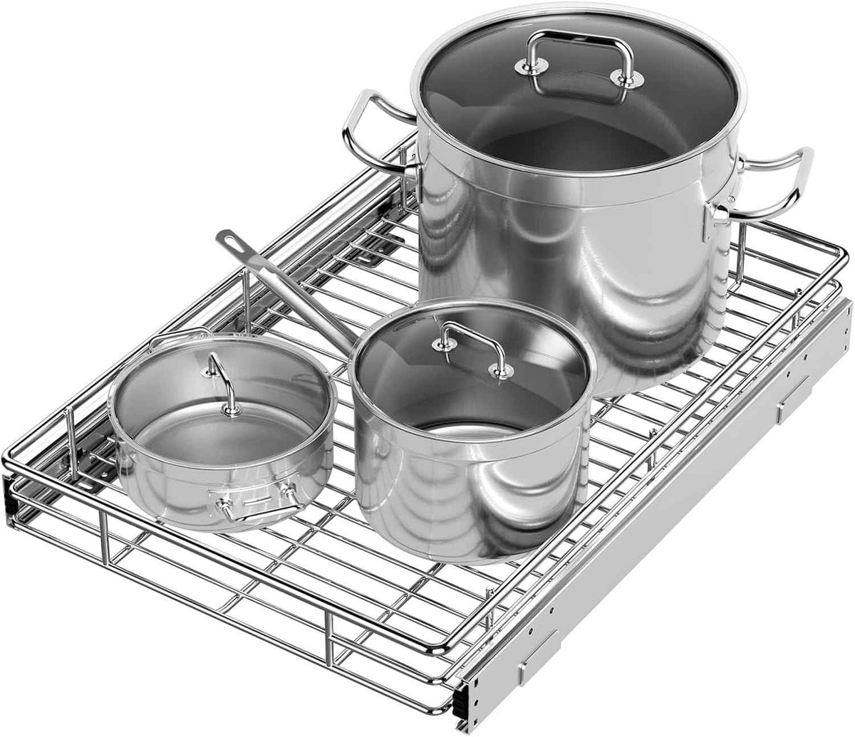ZOINLIY Pull-Out Cabinet Organizer, Chrome Finish