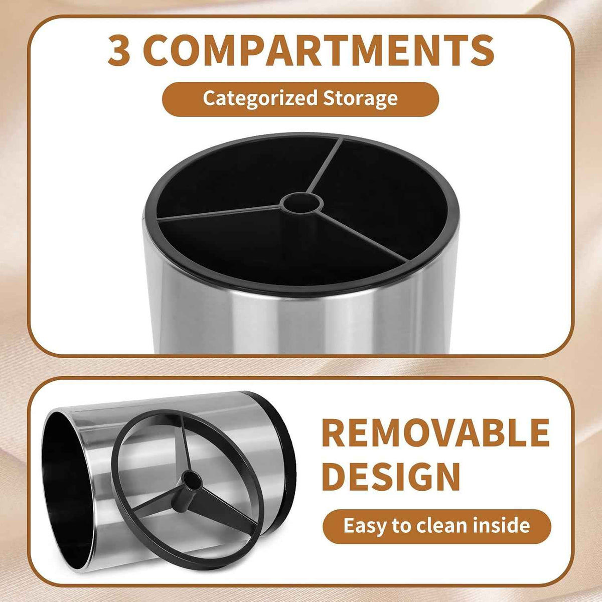 Nigelia Stainless Steel Utensil Holder, 3 Compartments