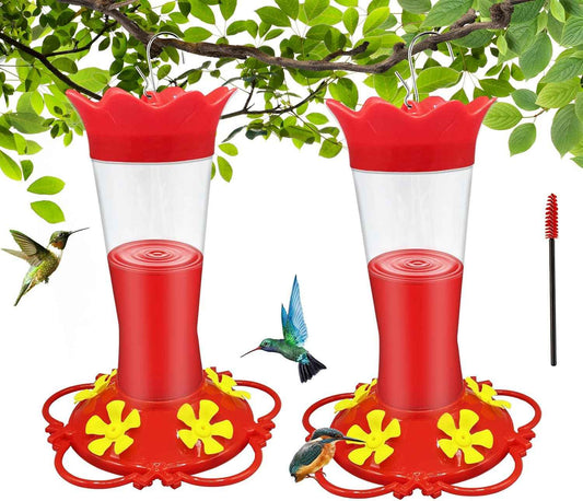 Hummingbird Feeders for Outdoors Hanging Ant and Bee Proof,2 Pack Humming Birds Feeders for Outside,13.5OZ Red Plastic Flower Bird Feeders 5 Feeding Ports Bird Nectar Feeder for Garden Décor Gifts