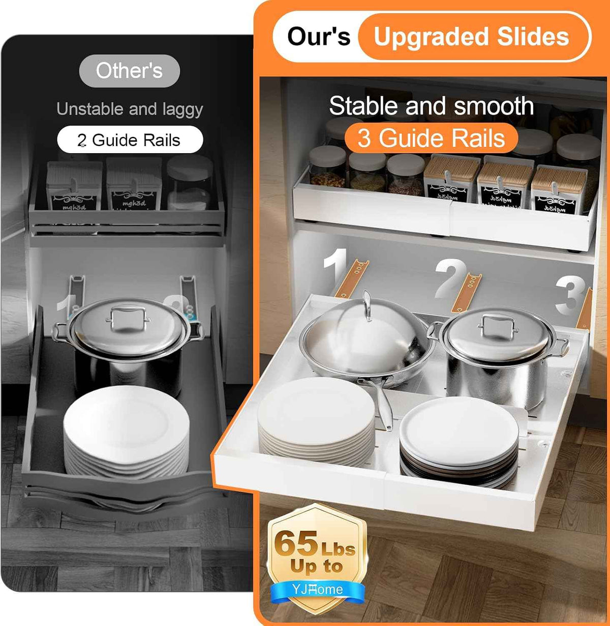 YJHome 2 Pack Expandable Pull Out Cabinet Organizers, 12"-20"W