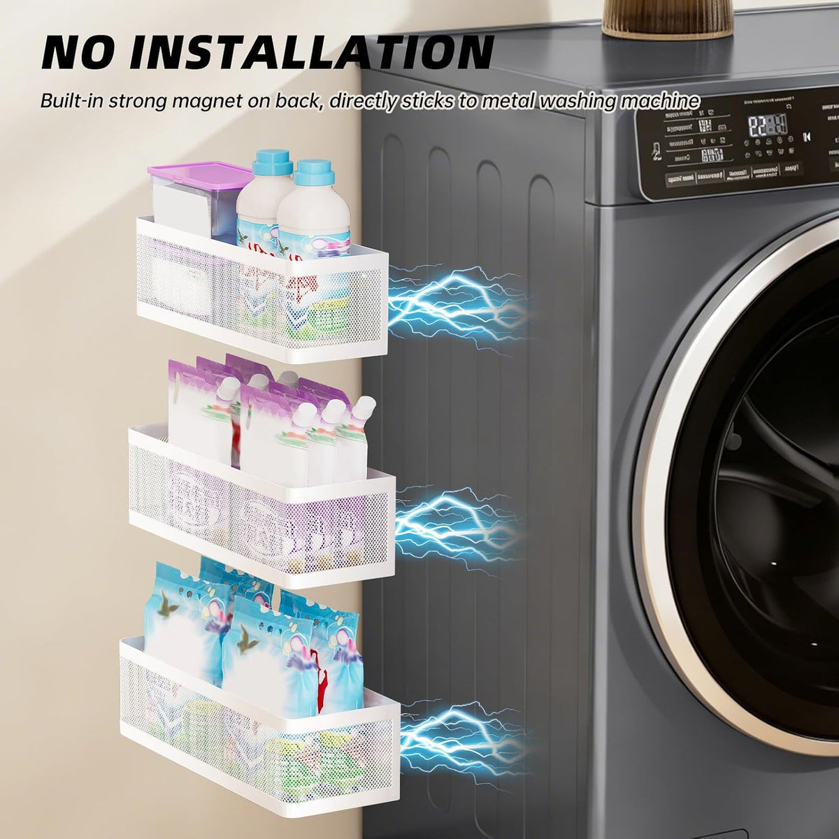 White 3-Piece Magnetic Laundry Storage Basket Set - Field & Nook