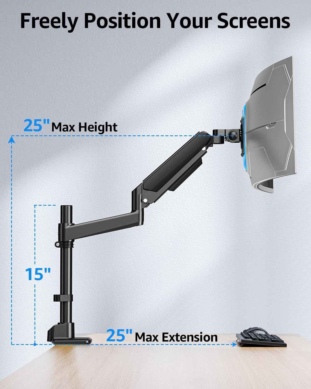 MOUNTUP Heavy Duty Monitor Arm Fits 49 45 42 40 39 34 32 Inch Screens, Ultrawide Monitor Arm Holds 4.4-44 lbs, Monitors Stand for Samsung Odyssey G9 and More, Height Adjustable Mount, VESA Mount