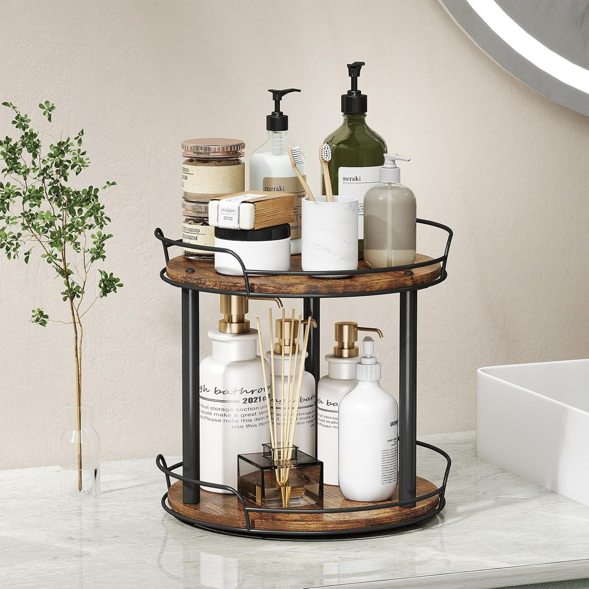 LAMU 10'' Wood Lazy Susan Turntable Organizer for Cabinet - Field & Nook