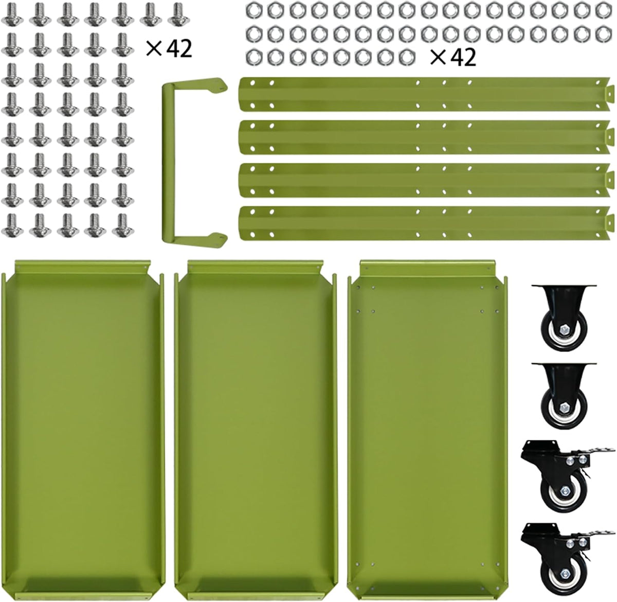 3 Tier Metal Utility Rolling Cart with Wheels, Green | Heavy Duty Storage Organizer, 330Lbs Capacity, Multi-Purpose, For Kitchen, Bathroom, Office, Bedroom - Field & Nook