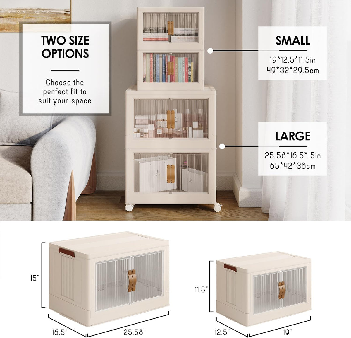 2 Tier Plastic Stackable Storage Bins Open Front with Lids & 360° Wheels 35 QT - Collapsible Storage Bins Home Office Closet Storage Organization, Foldable Clothes Storage Cabinet, 8.8 GAL - Field & Nook