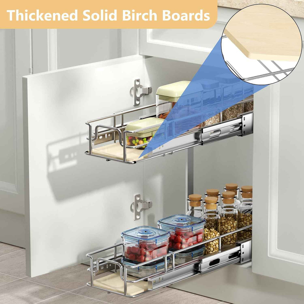 ROOMTEC 2 Tier Pull Out Cabinet Organizer, 7½"W x 21½"D