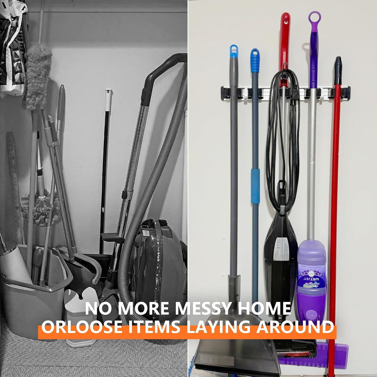 Broom Holder Wall Mount Mop Hanger Tools organizer 4Racks 5Hooks - Field & Nook