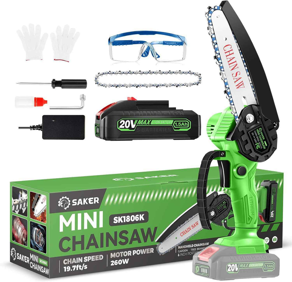 Saker Mini Chainsaw Cordless,6 Inch Chainsaw, Mini Electric Chainsaw Cordless Battery Powered,One-Hand Portable Chain Saw for Tree Trimming, Pruning&Wood Cutting,Gifts for Men Husband